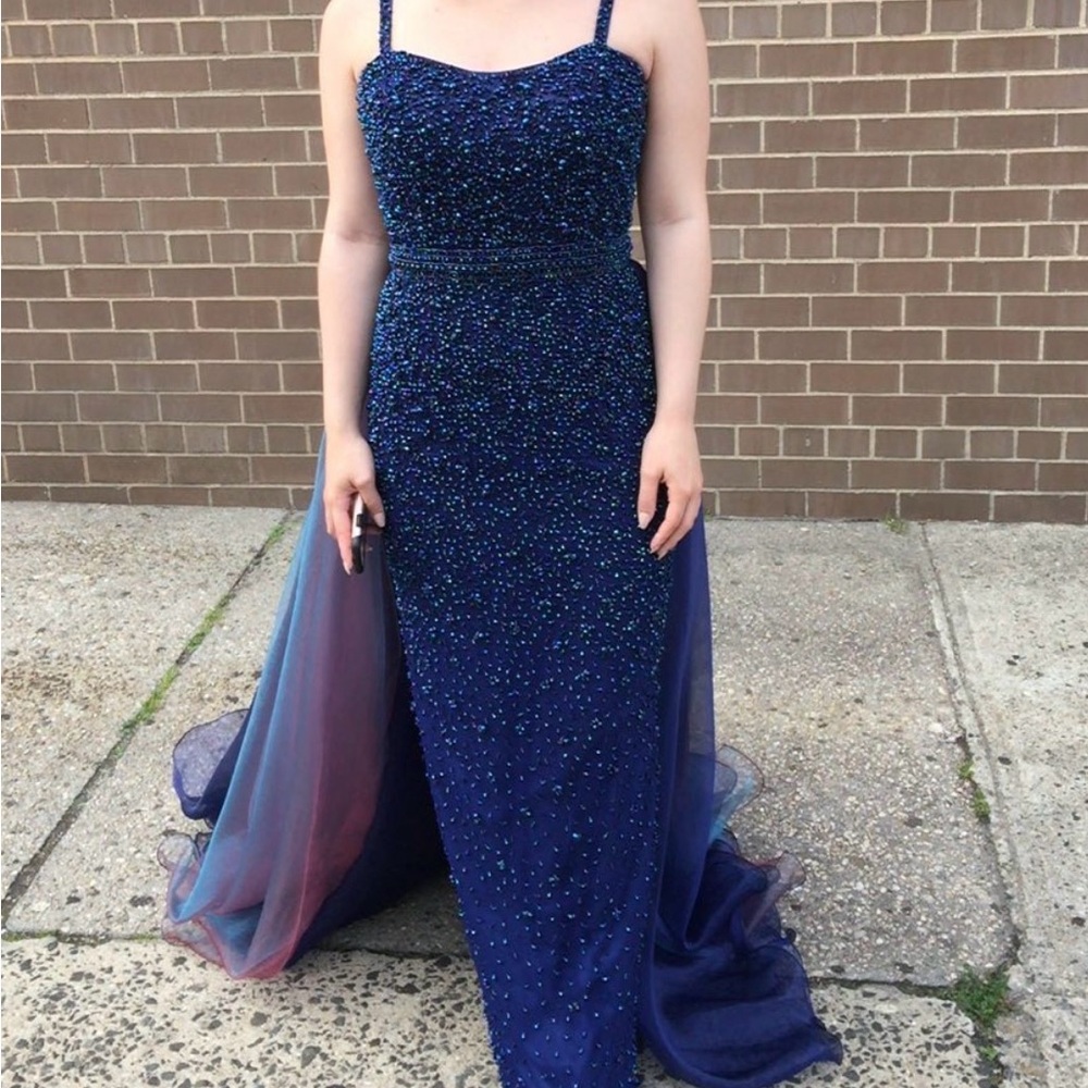 Sherri Hill Beaded Blue Gown
